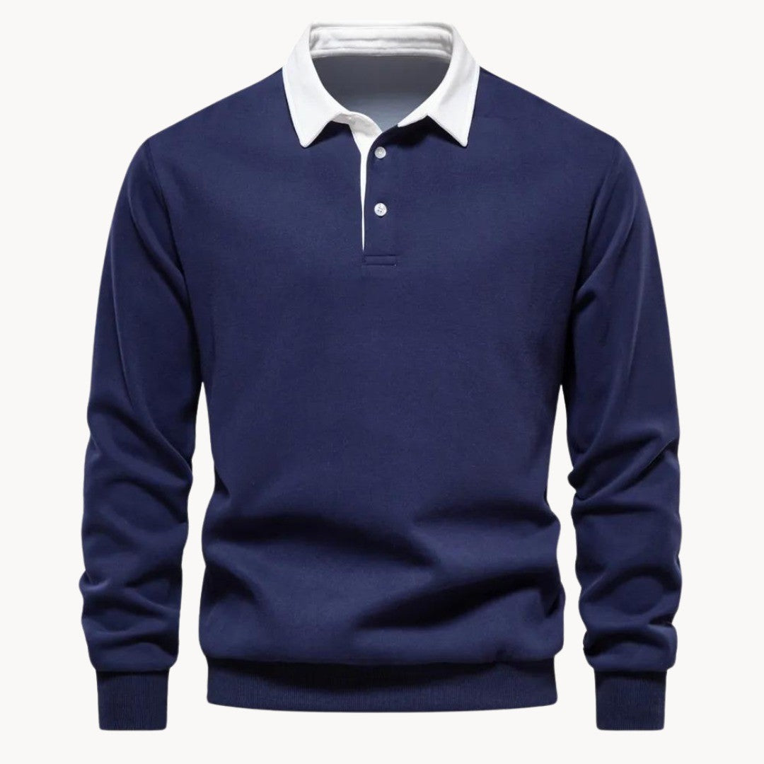 Men's Polo Collar Sweatshirt with Contrast Collar - Flint - Navy