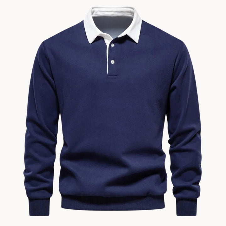 Men's Polo Collar Sweatshirt with Contrast Collar - Flint - Navy