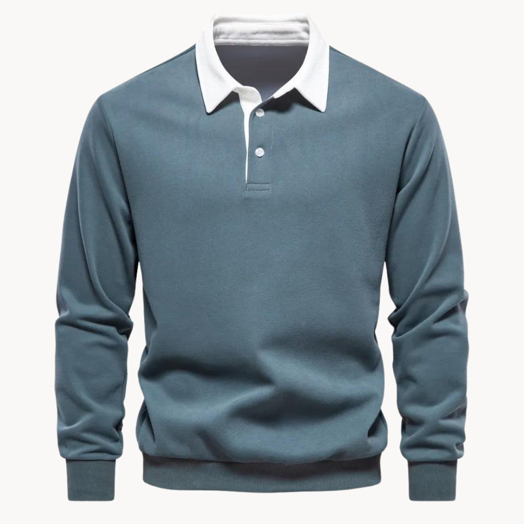 Men's Polo Collar Sweatshirt with Contrast Collar - Flint - Slate Green