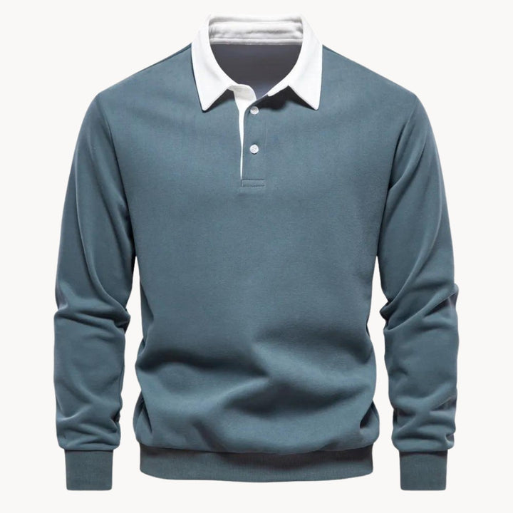 Men's Polo Collar Sweatshirt with Contrast Collar - Flint - Slate Green