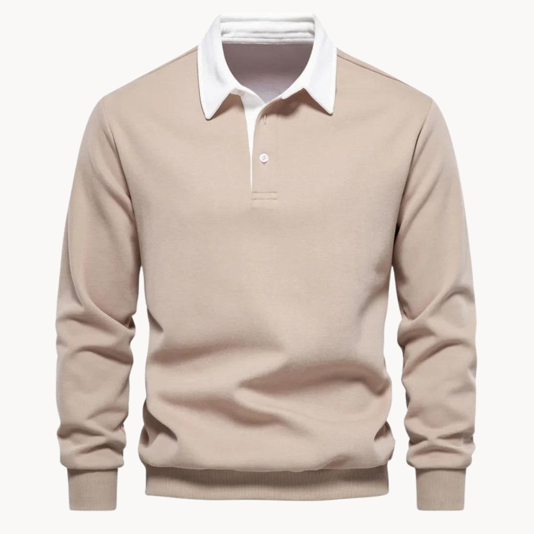 Men's Polo Collar Sweatshirt with Contrast Collar - Flint - Stone