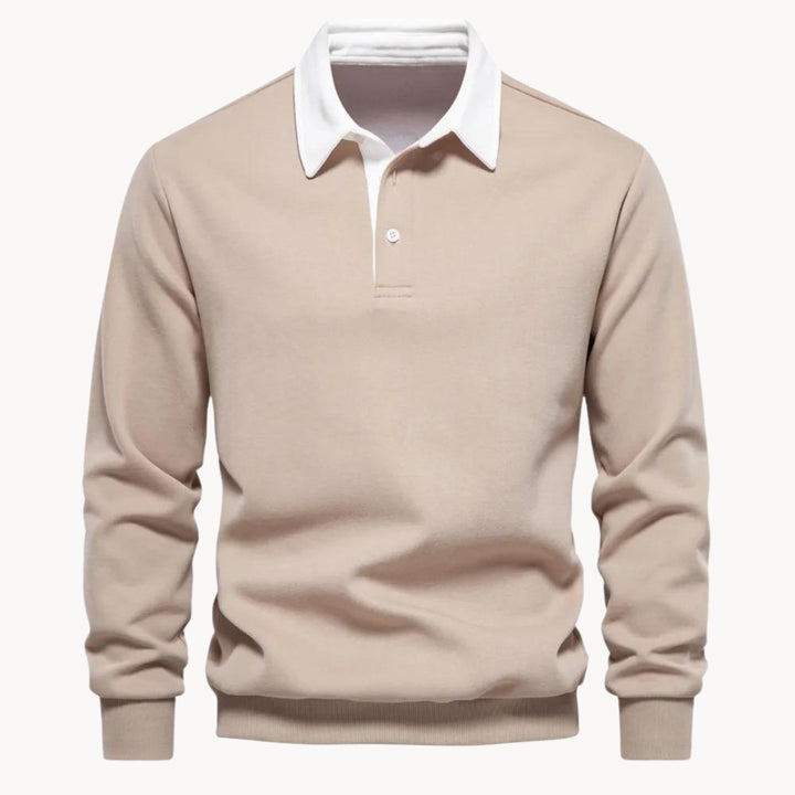 Men's Polo Collar Sweatshirt with Contrast Collar - Flint - Stone