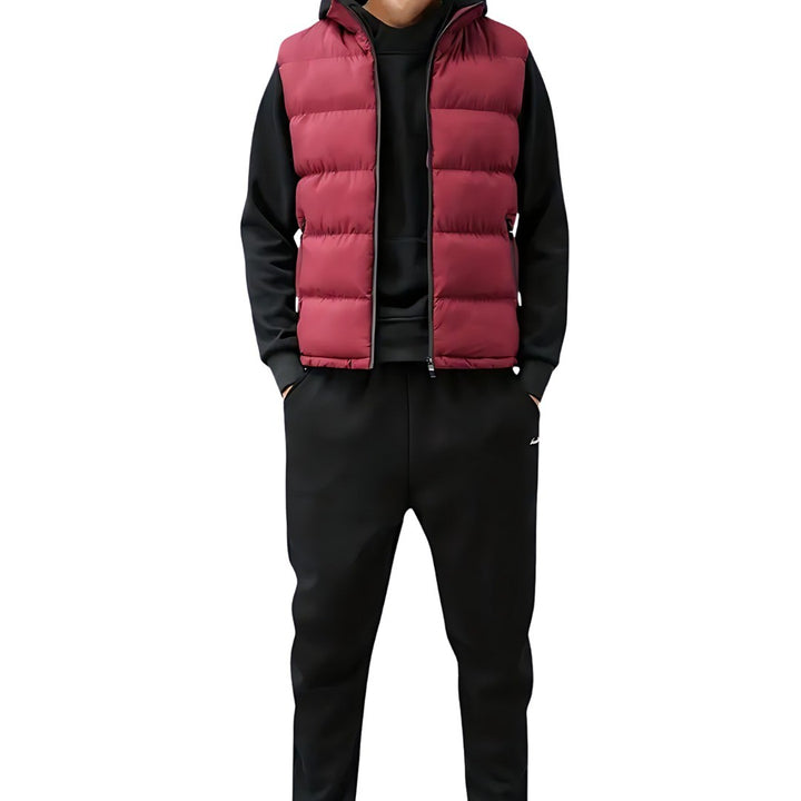 Men's Puffer Vest with Stand Collar - Silas - Red