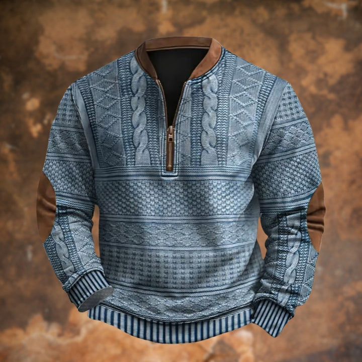 Men's Quarter Zip Sweater with Elbow Patches - Nash - Blue