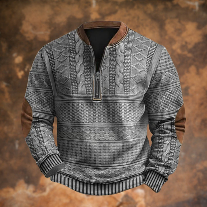 Men's Quarter Zip Sweater with Elbow Patches - Nash - Gray