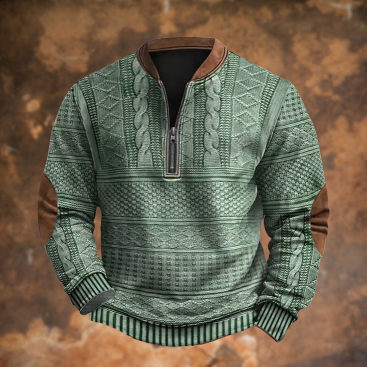 Men's Quarter Zip Sweater with Elbow Patches - Nash - Green