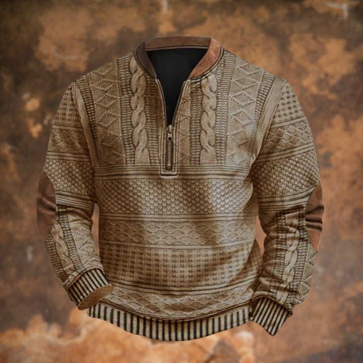 Men's Quarter Zip Sweater with Elbow Patches - Nash - Khaki