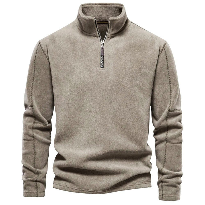 Men's Quarter Zip Sweatshirt with Stand Collar - Nolan - Beige