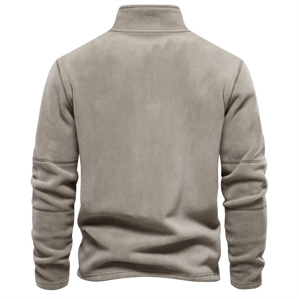 Men's Quarter Zip Sweatshirt with Stand Collar - Nolan - Beige
