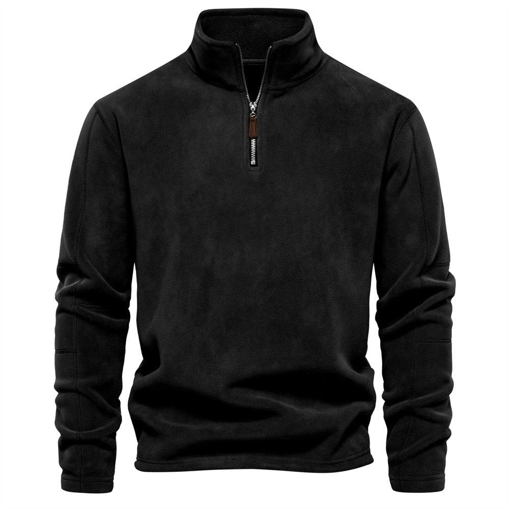 Men's Quarter Zip Sweatshirt with Stand Collar - Nolan - Black
