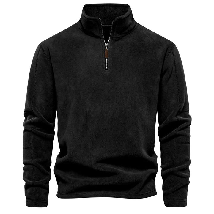 Men's Quarter Zip Sweatshirt with Stand Collar - Nolan - Black