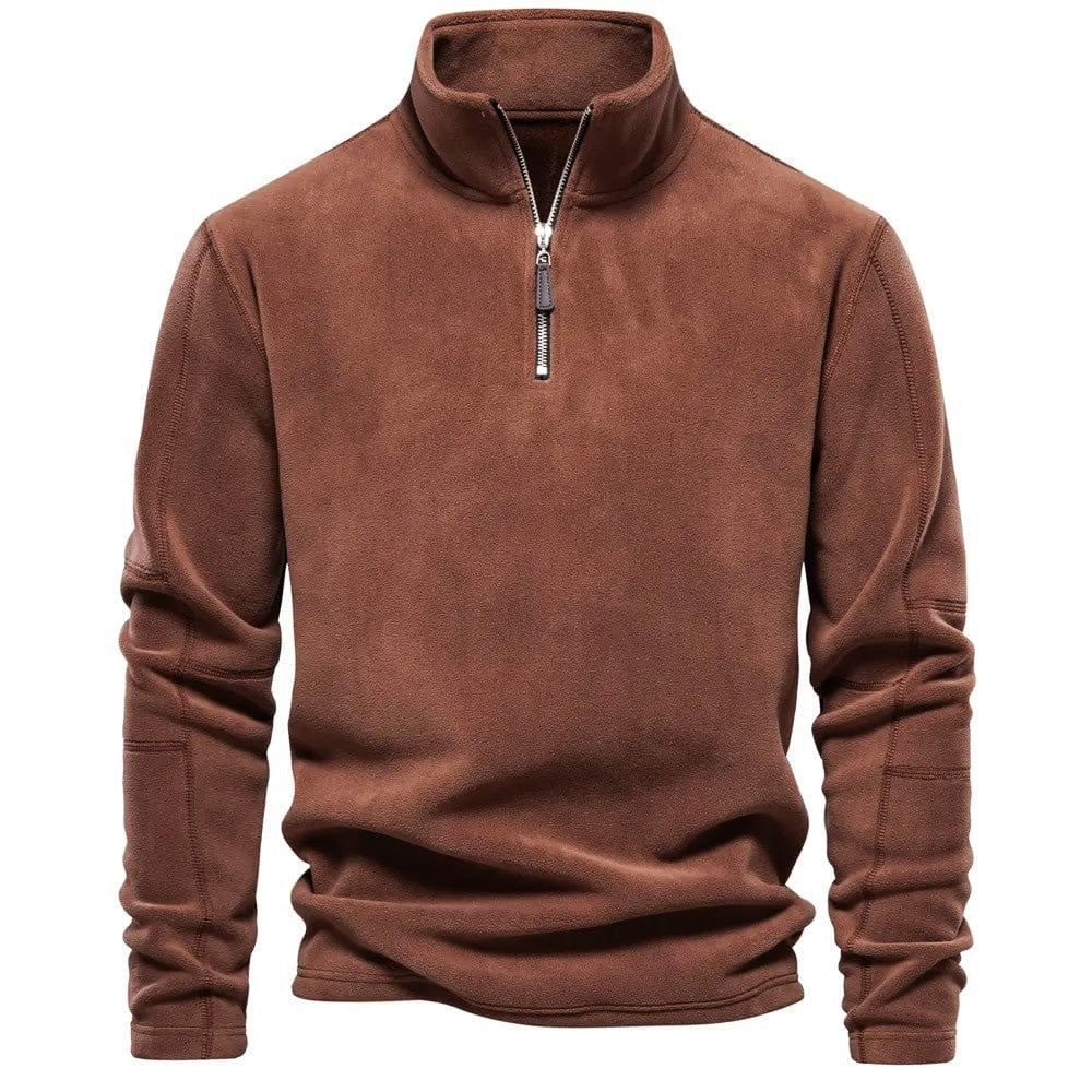 Men's Quarter Zip Sweatshirt with Stand Collar - Nolan - Rust