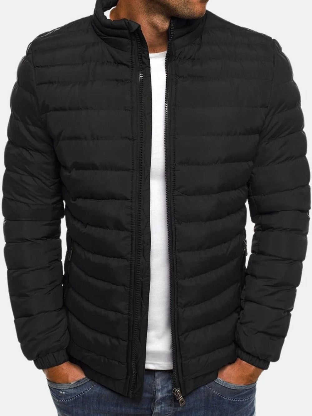 Men's Lightweight Quilted Jacket with Stand Collar - Ansel - Black