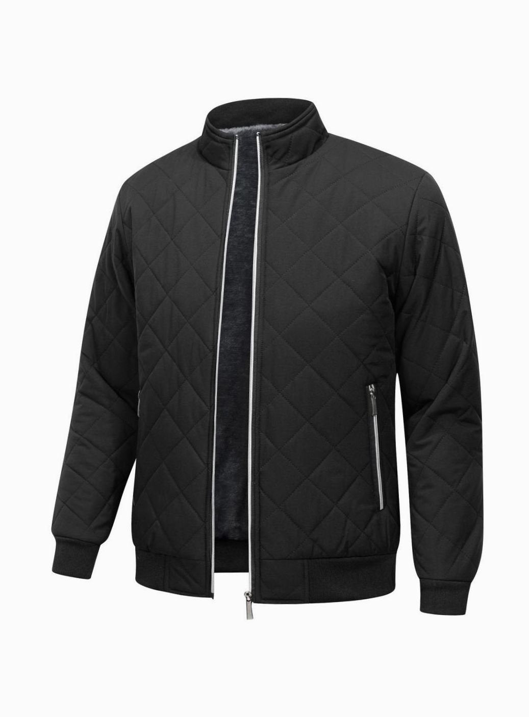 Men's Diamond Quilted Jacket with Fleece Lining - Bram - Black