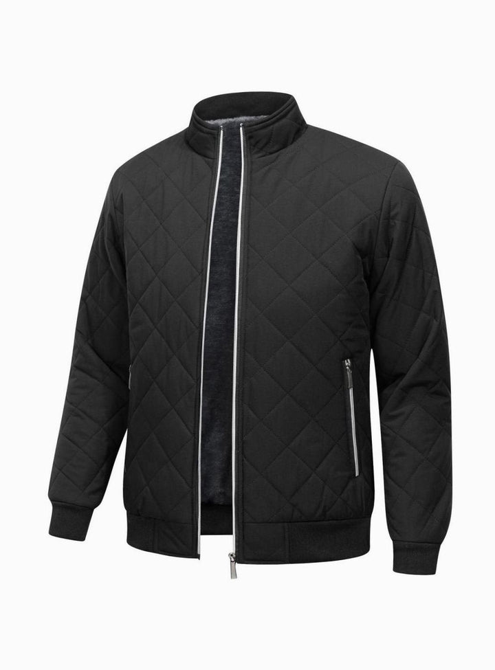 Men's Diamond Quilted Jacket with Fleece Lining - Bram - Black