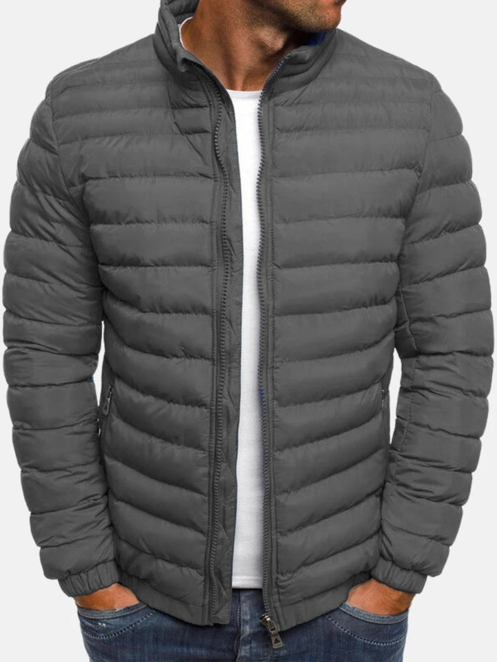 Men's Lightweight Quilted Jacket with Stand Collar - Ansel - Gray