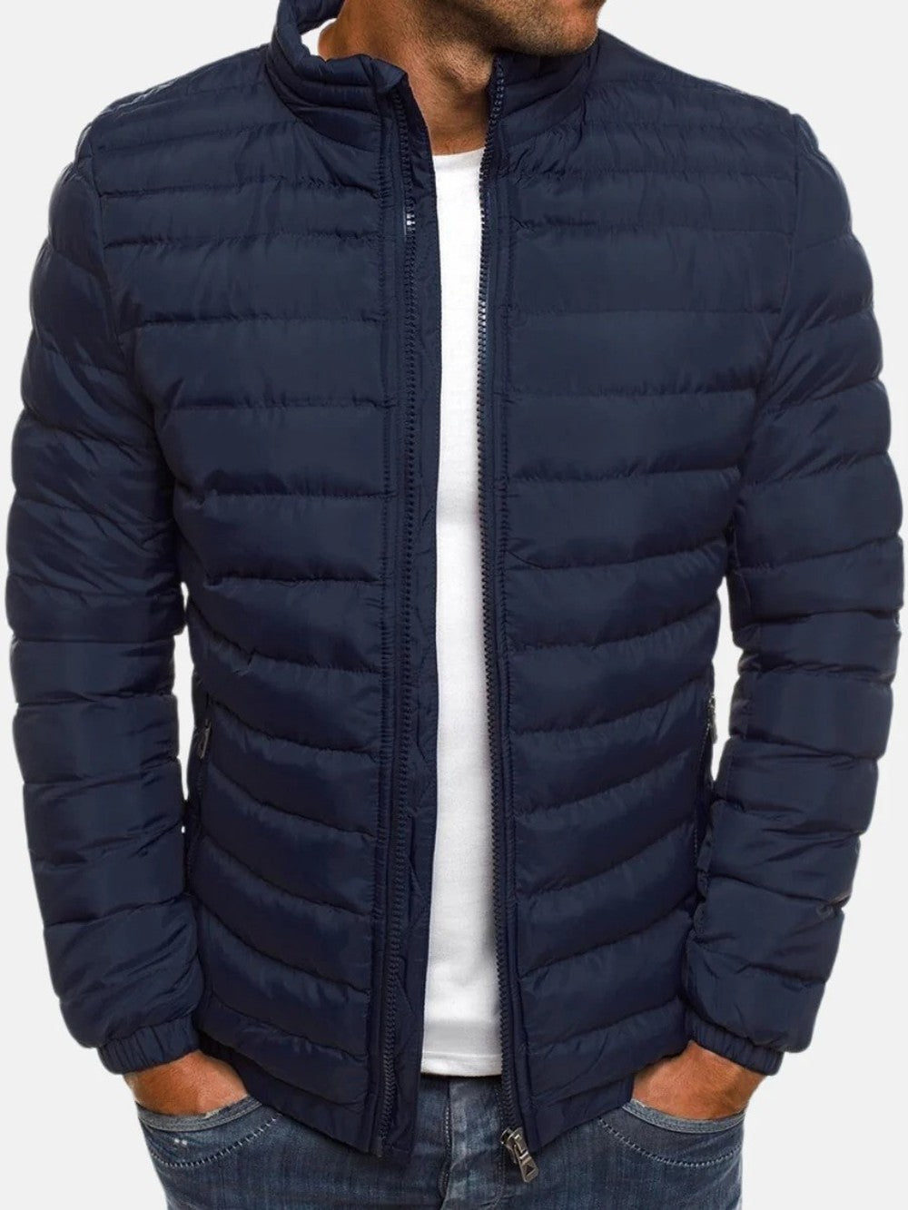 Men's Lightweight Quilted Jacket with Stand Collar - Ansel - Navy