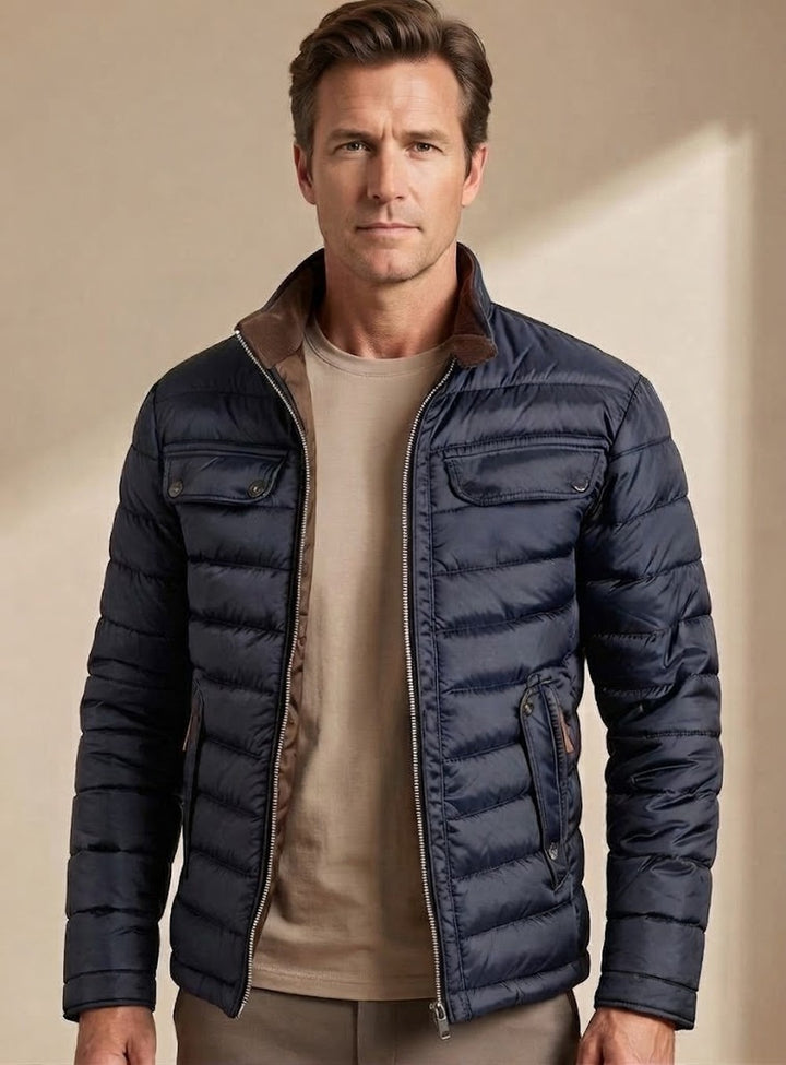 Men's Padded Quilted Jacket with Flap Pockets - Dexter - Navy