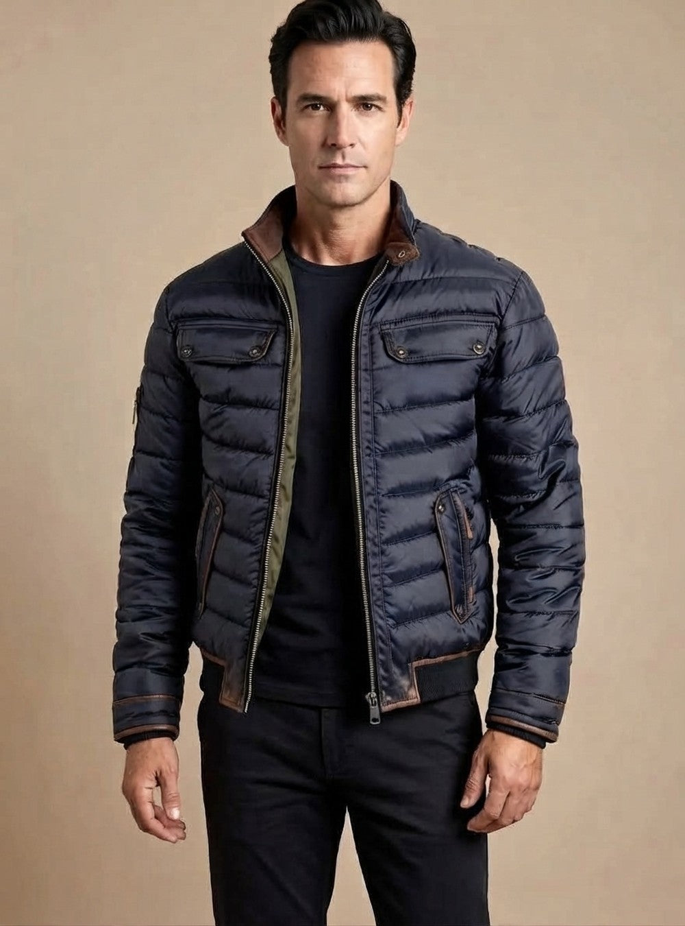 Men's Padded Quilted Jacket with Flap Pockets - Dexter - Navy