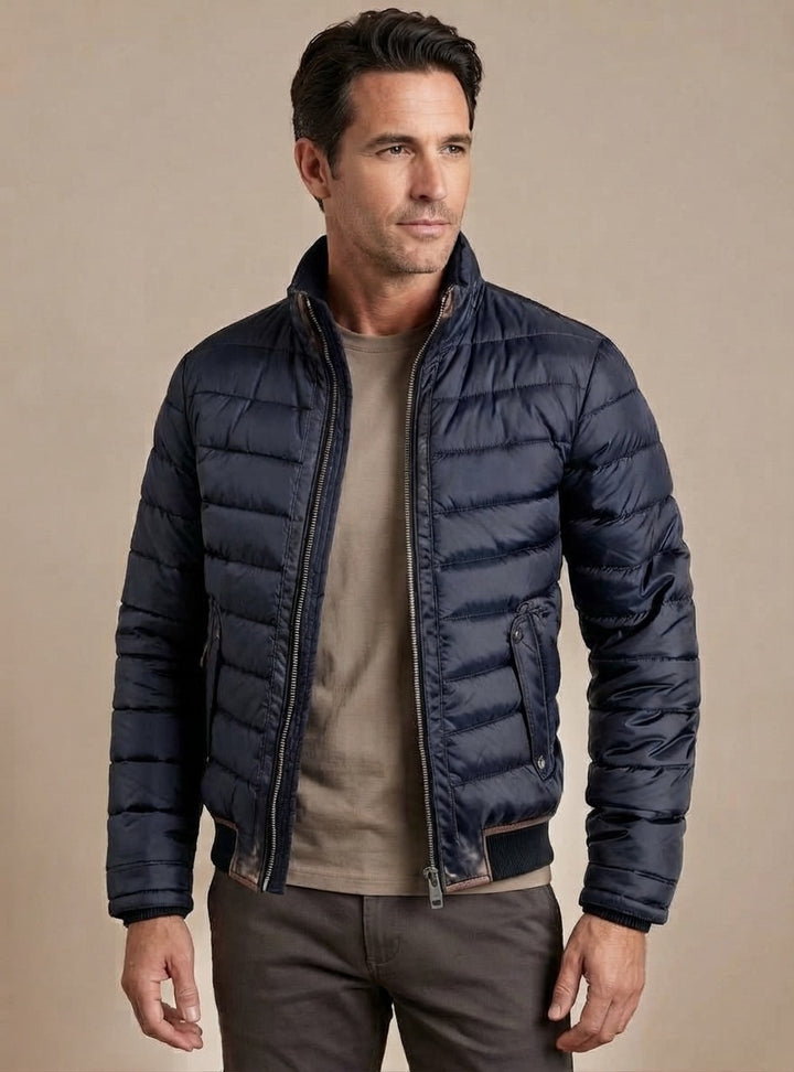 Men's Padded Quilted Jacket with Flap Pockets - Dexter - Navy