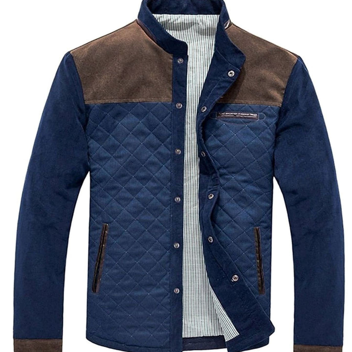 Men's Diamond Quilted Jacket with Snap Buttons - Callum - Navy/Brown