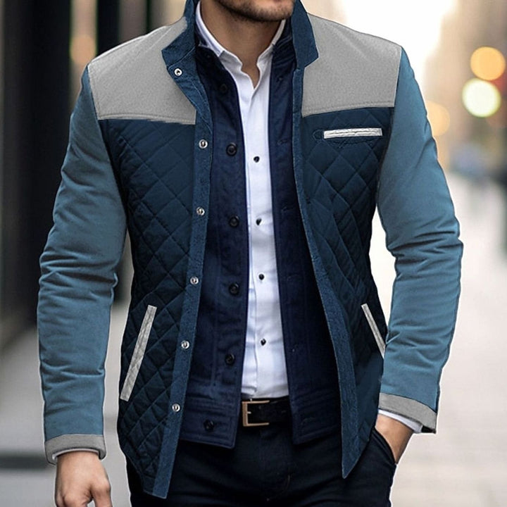Men's Diamond Quilted Jacket with Snap Buttons - Callum - Navy/Khaki