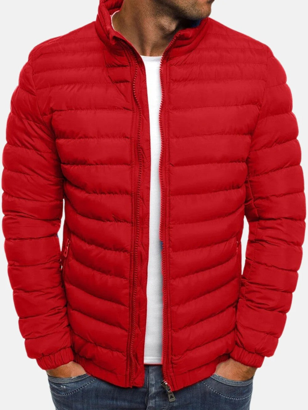 Men's Lightweight Quilted Jacket with Stand Collar - Ansel - Red