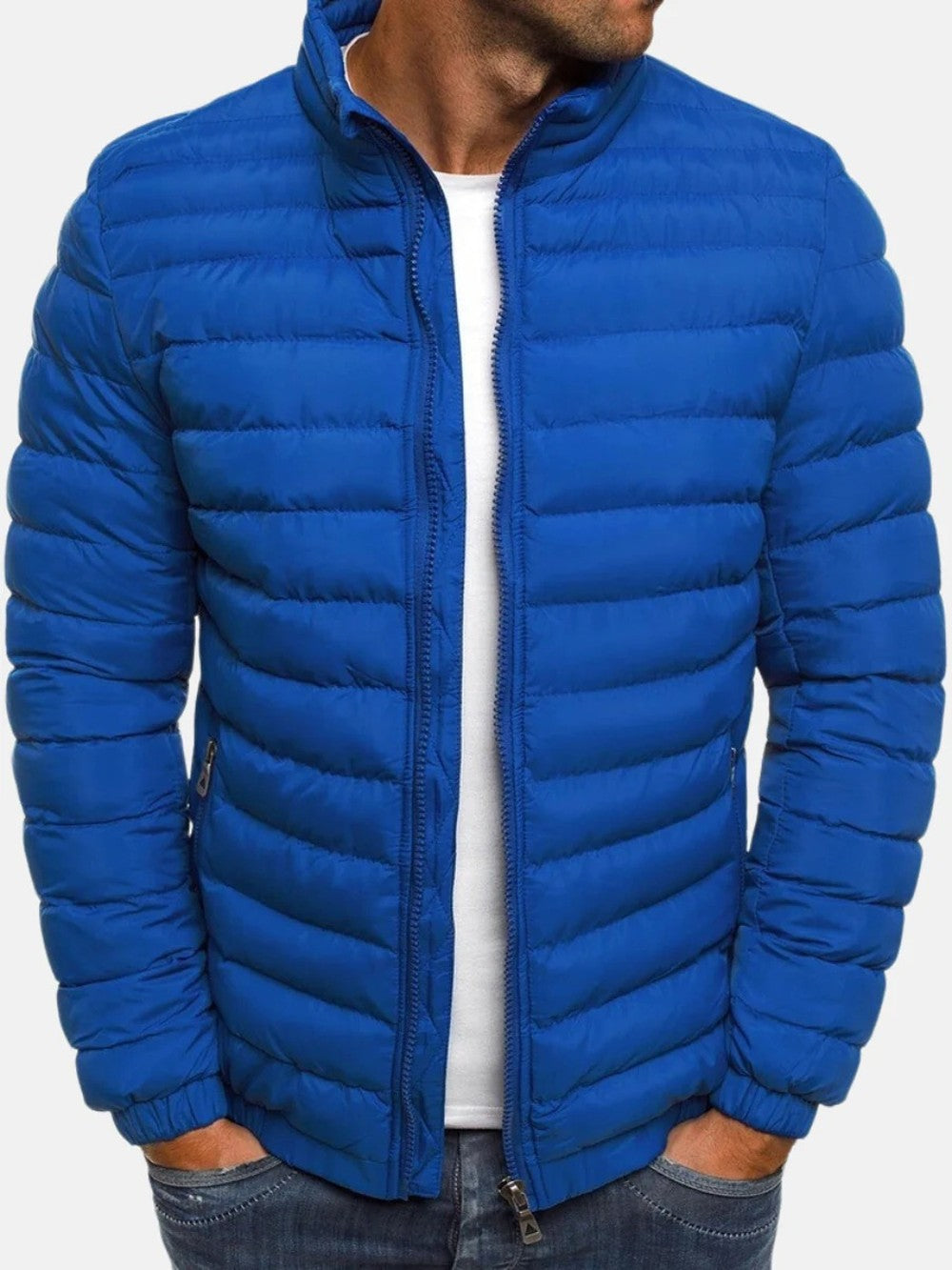 Men's Lightweight Quilted Jacket with Stand Collar - Ansel - Royal Blue