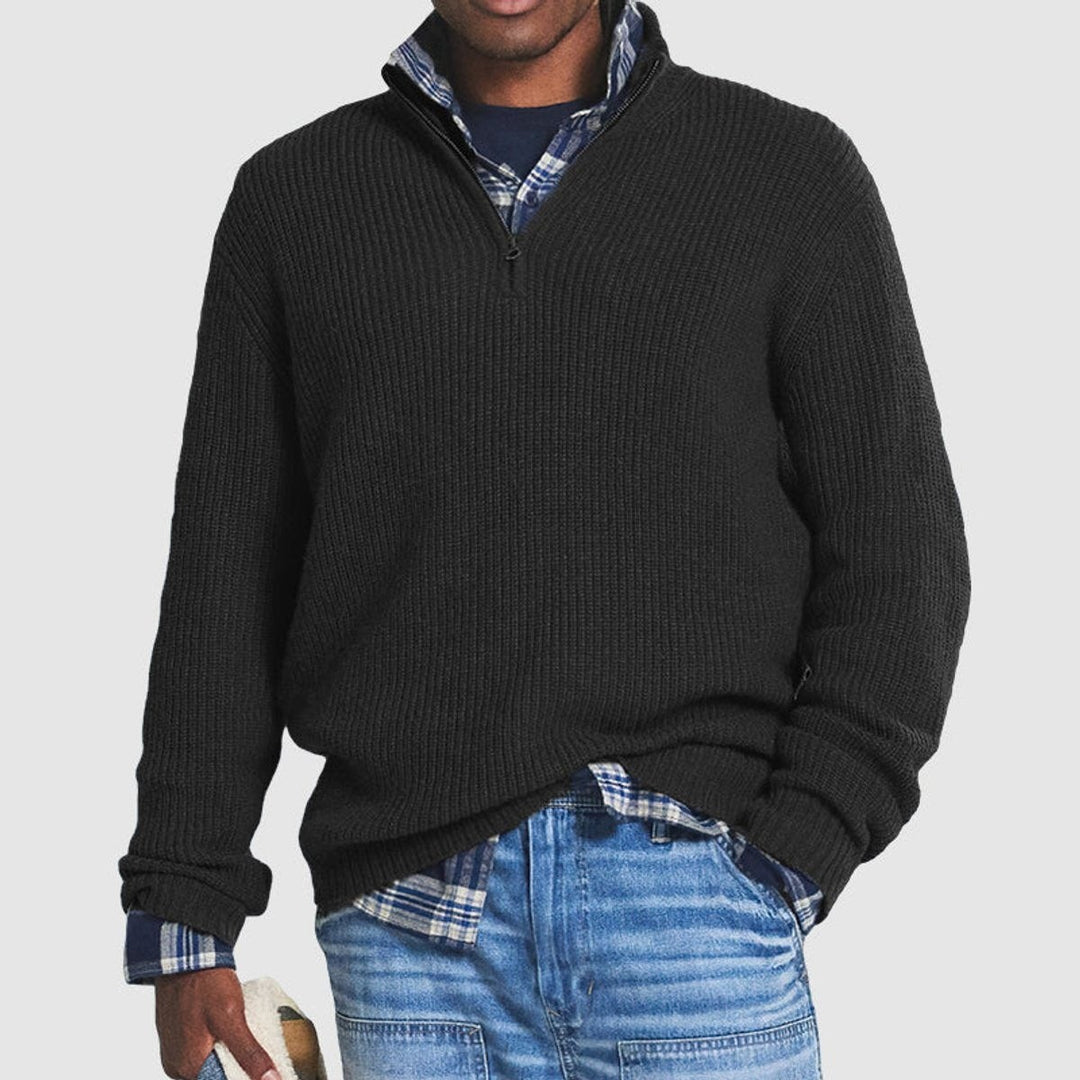 Men's Ribbed Quarter Zip Sweater - Pierce - Black