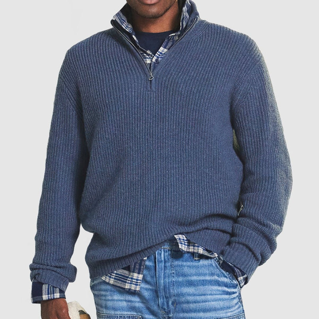 Men's Ribbed Quarter Zip Sweater - Pierce - Blue
