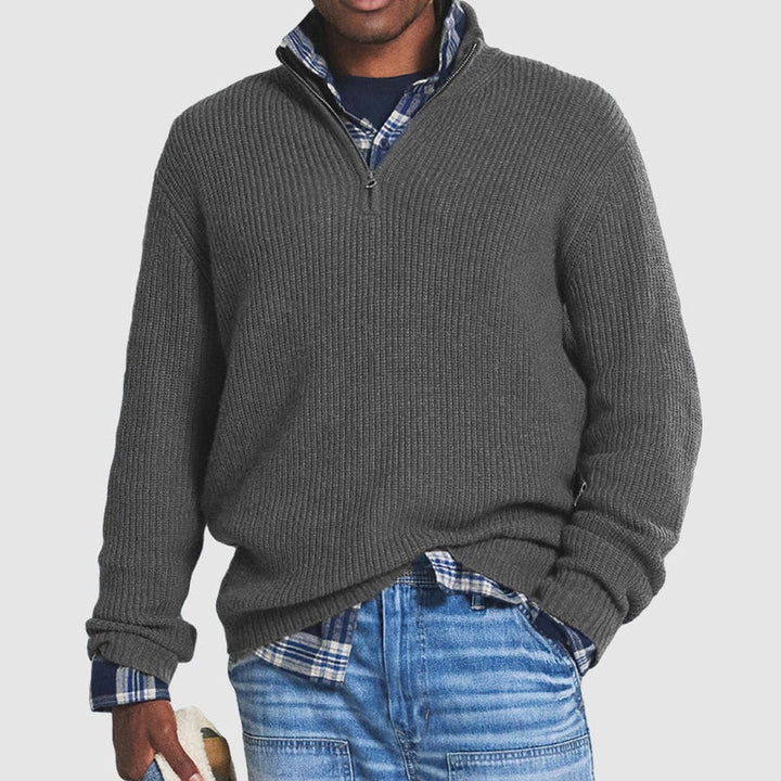 Men's Ribbed Quarter Zip Sweater - Pierce - Gray