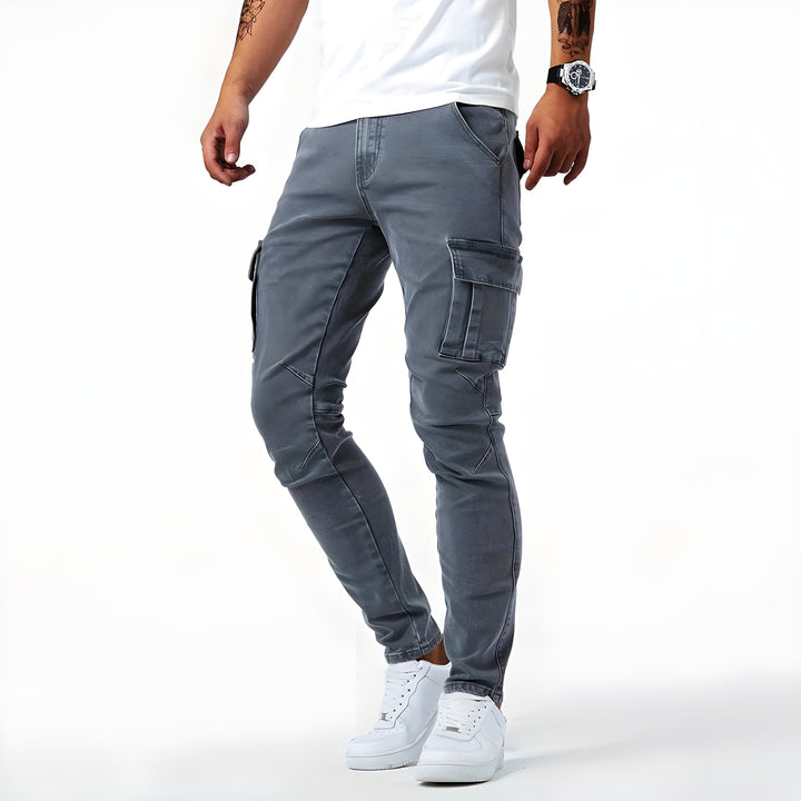 Men's Slim Cargo Pants with Side Pockets - Stellan - Gray