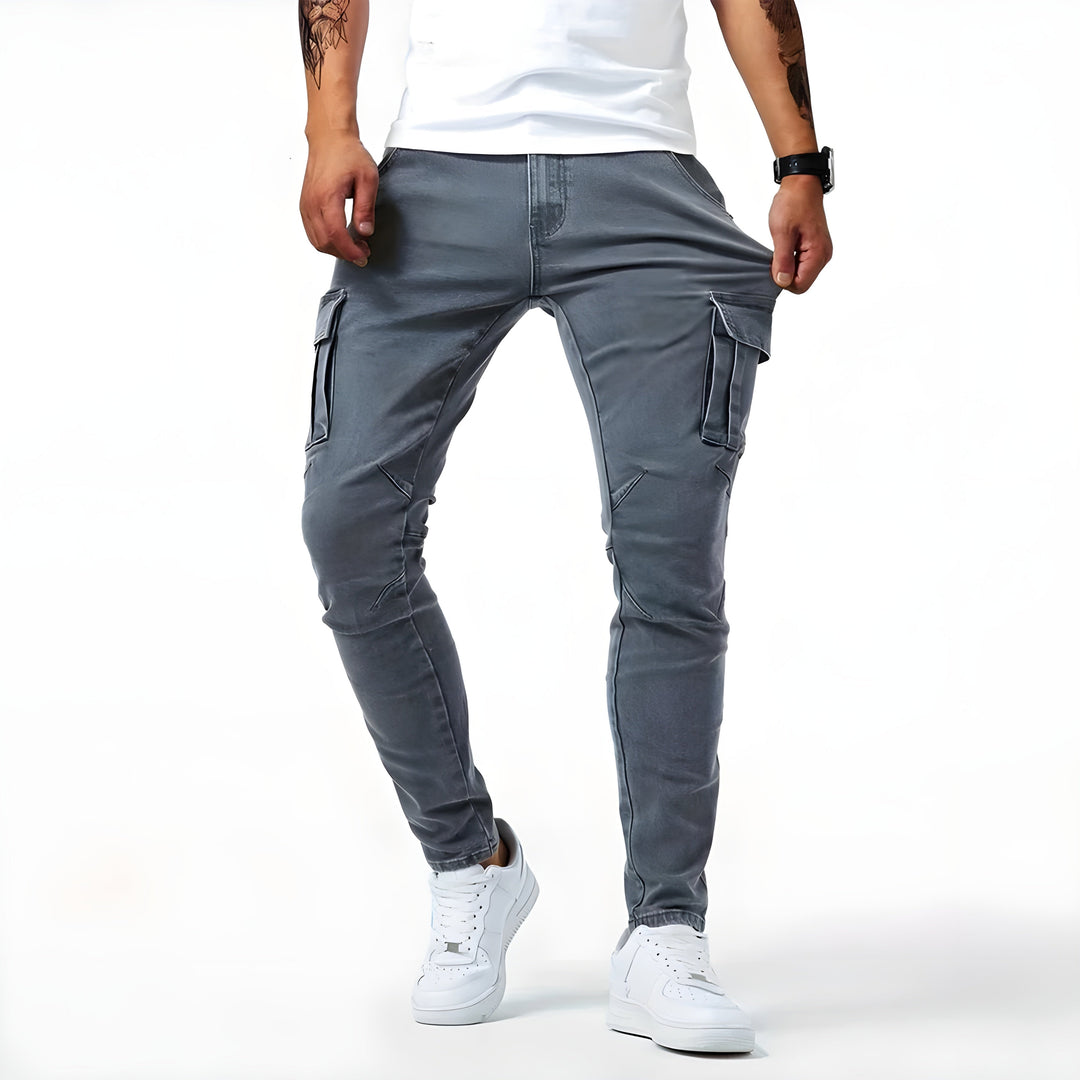 Men's Slim Cargo Pants with Side Pockets - Stellan - Gray