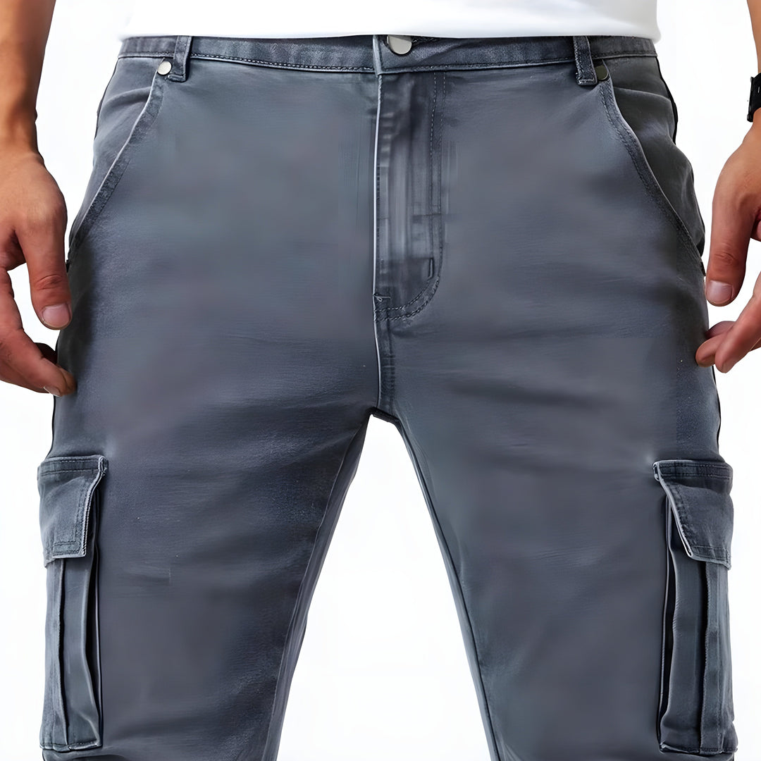 Men's Slim Cargo Pants with Side Pockets - Stellan - Gray