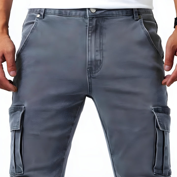 Men's Slim Cargo Pants with Side Pockets - Stellan - Gray