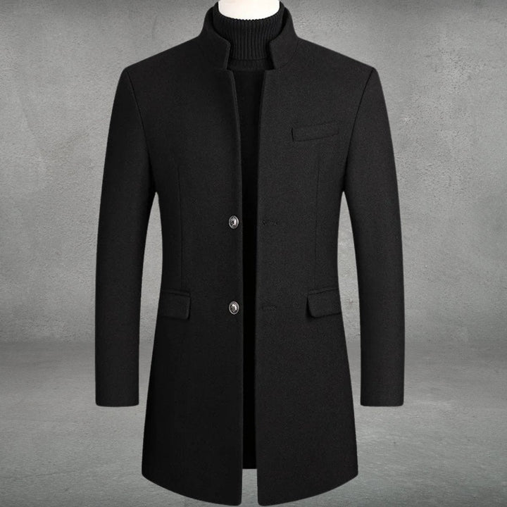 Men's Slim Fit Overcoat with Stand Collar - Wes - Black