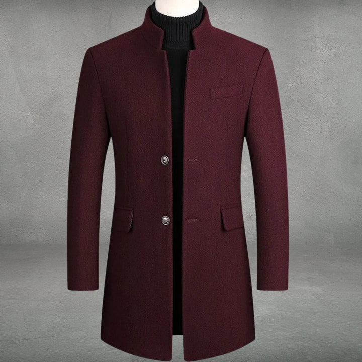 Men's Slim Fit Overcoat with Stand Collar - Wes - Burgundy
