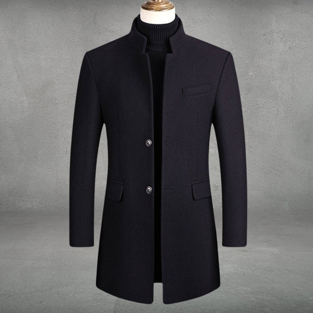 Men's Slim Fit Overcoat with Stand Collar - Wes - Navy