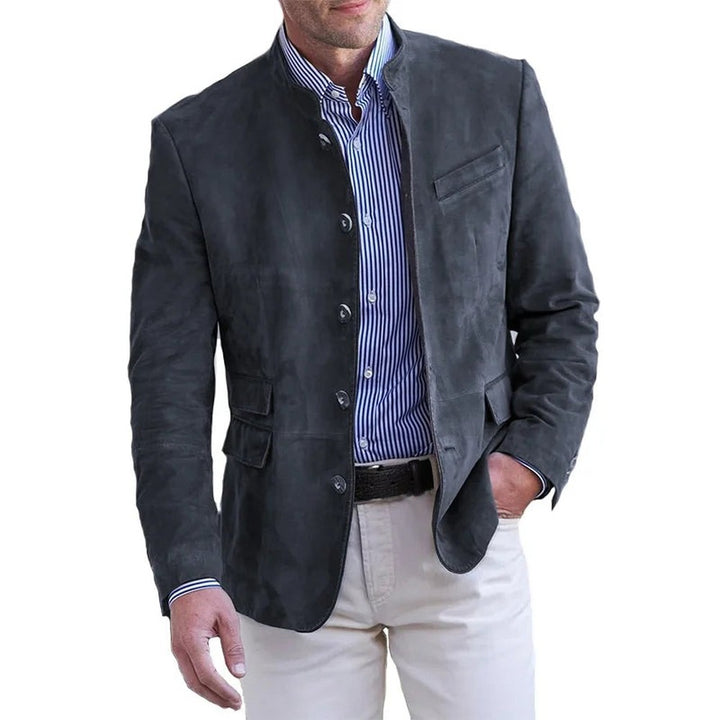 Men's Stand Collar Blazer with Button Front - Colby - Black
