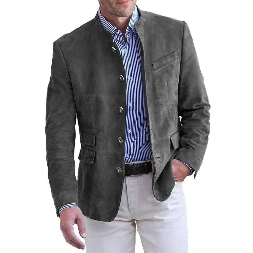 Men's Stand Collar Blazer with Button Front - Colby - Gray