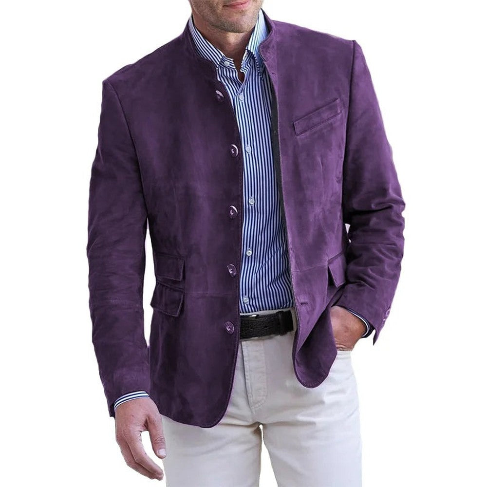 Men's Stand Collar Blazer with Button Front - Colby - Purple