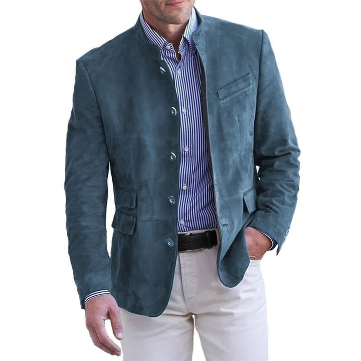 Men's Stand Collar Blazer with Button Front - Colby - Teal