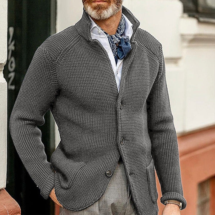 Men's Stand Collar Cardigan with Patch Pockets - Declan - Gray