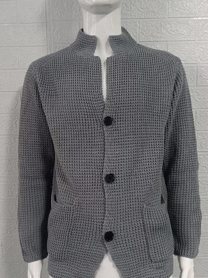 Men's Stand Collar Cardigan with Patch Pockets - Declan - Gray