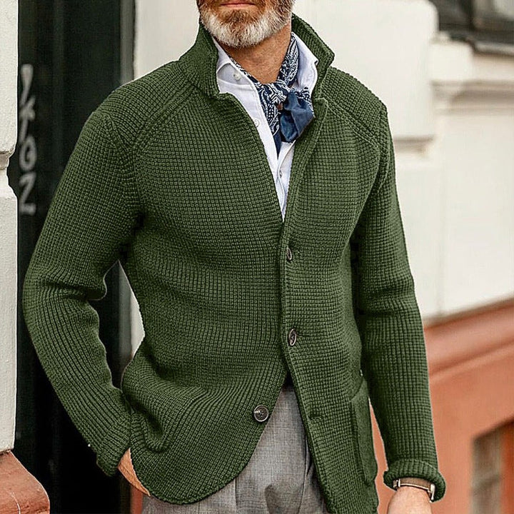 Men's Stand Collar Cardigan with Patch Pockets - Declan - Green