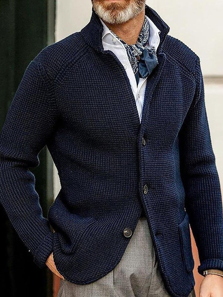 Men's Stand Collar Cardigan with Patch Pockets - Declan - Navy