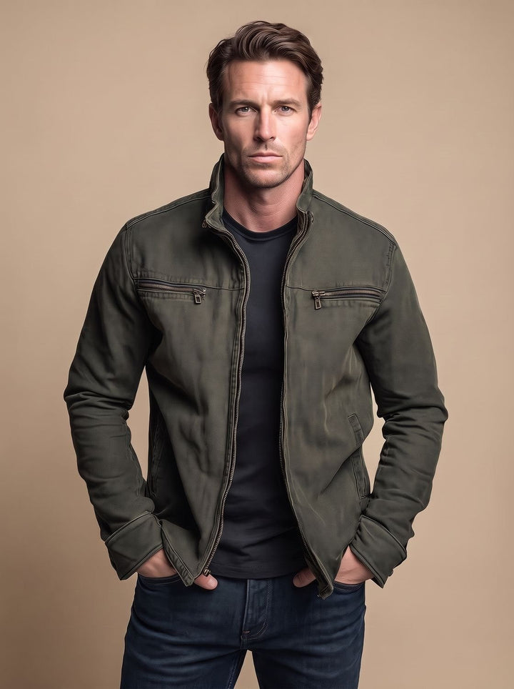 Men's Stand Collar Jacket with Zip Pockets - Magnus - Army Green