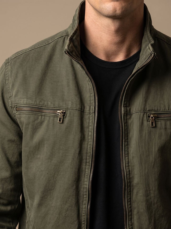 Men's Stand Collar Jacket with Zip Pockets - Magnus - Army Green