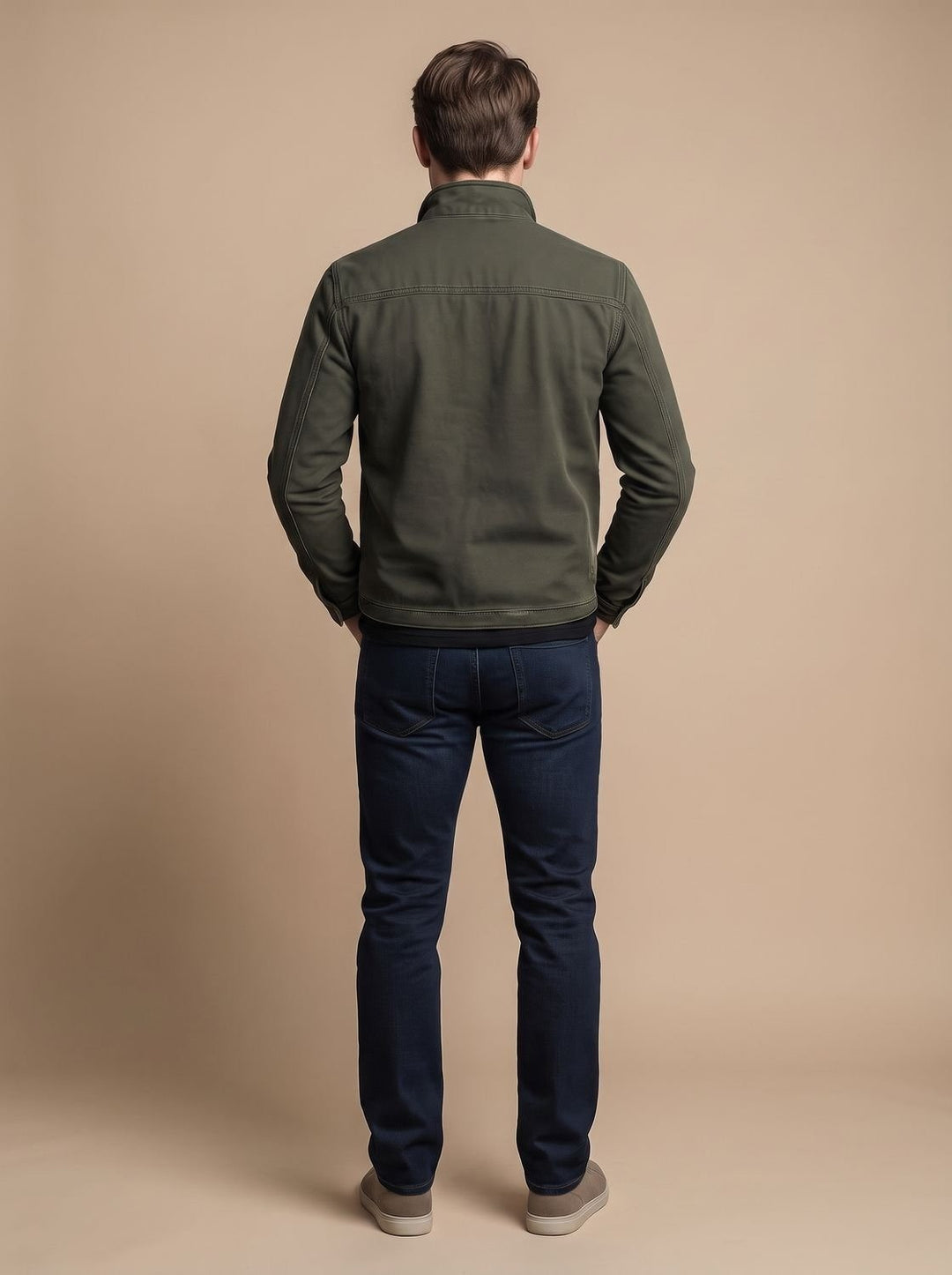 Men's Stand Collar Jacket with Zip Pockets - Magnus - Army Green