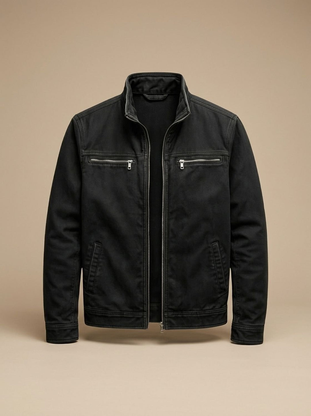 Men's Stand Collar Jacket with Zip Pockets - Magnus - Black